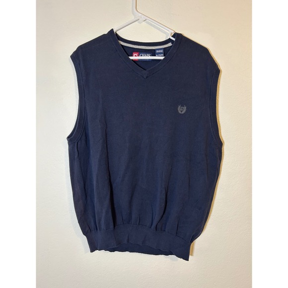 Chaps Other - Chaps Mens Navy Blue V-Neck Sweater Vest 100% Cotton XL Embroidered Crest Logo